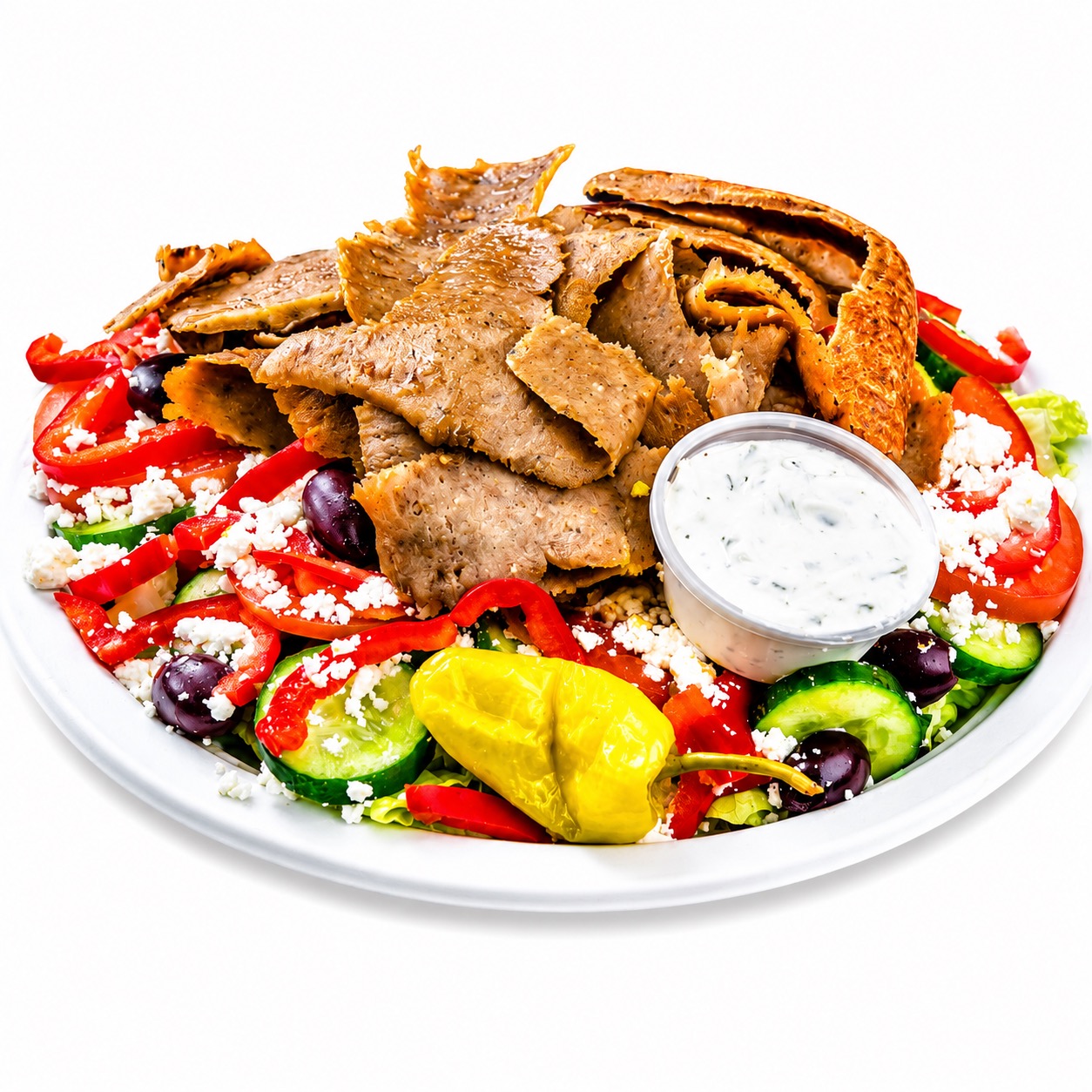 Gyro salad with tzatziki